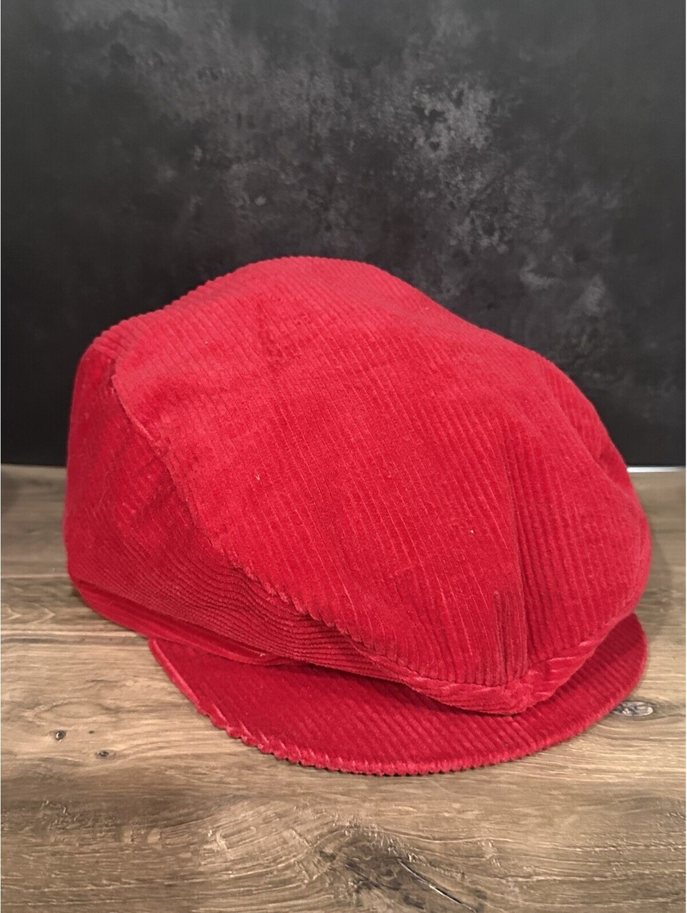 Vintage Newsboy Cap Red Corduroy Hatters Caps Millinery Union Made In USA Medium
